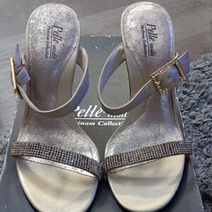 Pelle Moda Platinum Collection Gold Embellished Heels